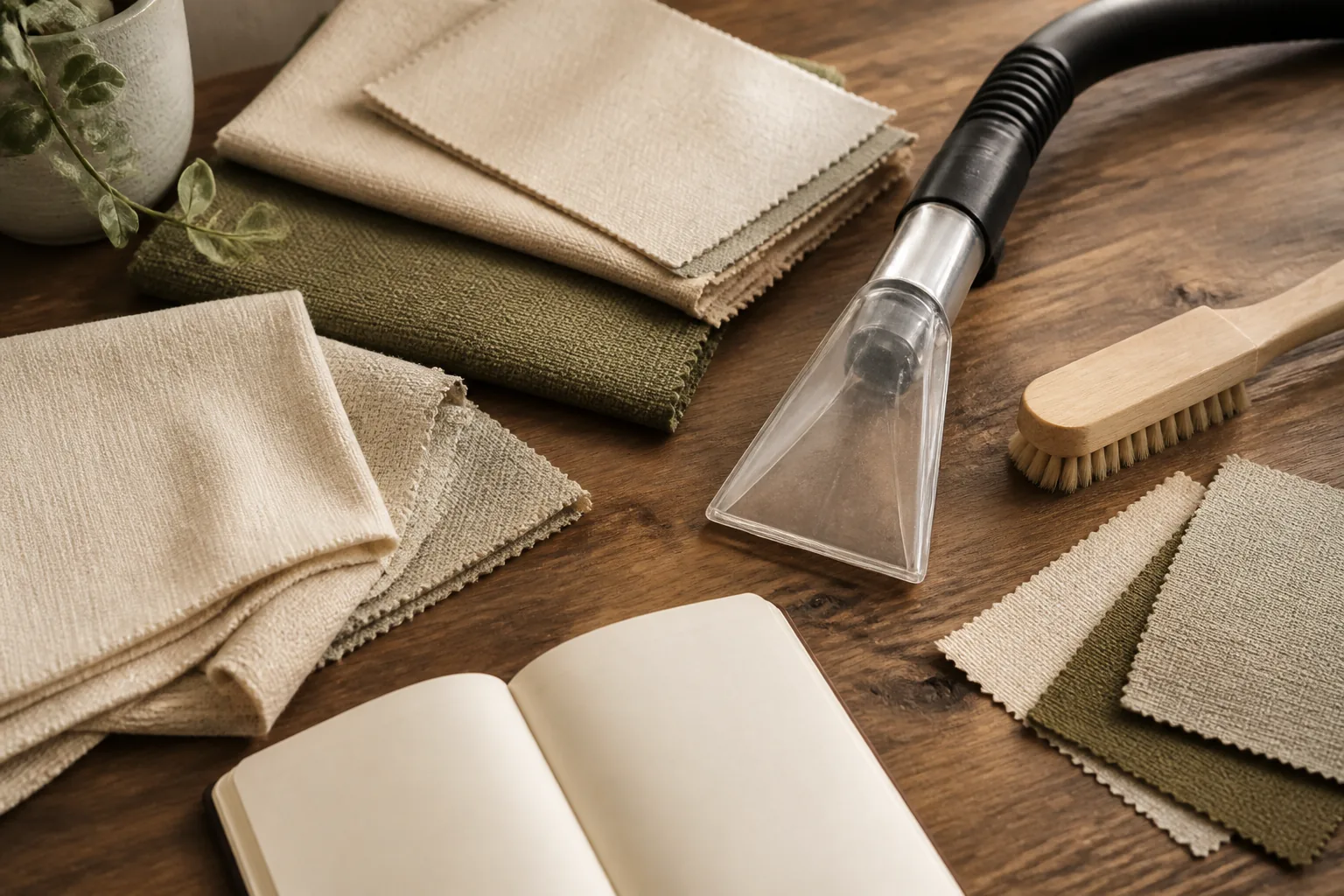 Professional fabric-care tools and upholstery samples