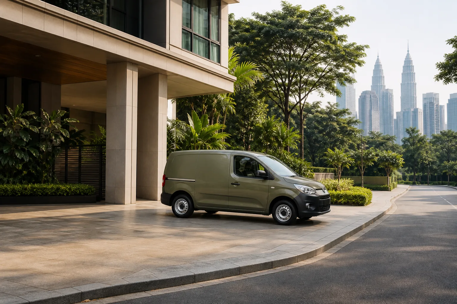 Unbranded service van outside a Kuala Lumpur residence