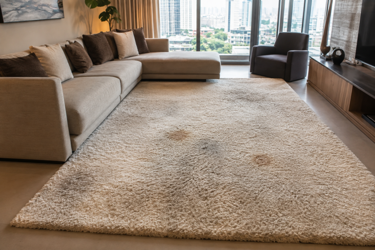 Illustrative shag rug before cleaning