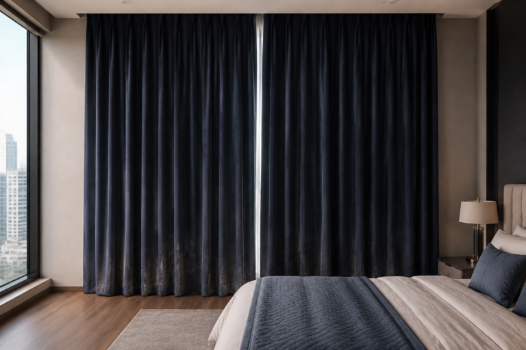 Illustrative blackout curtains before cleaning