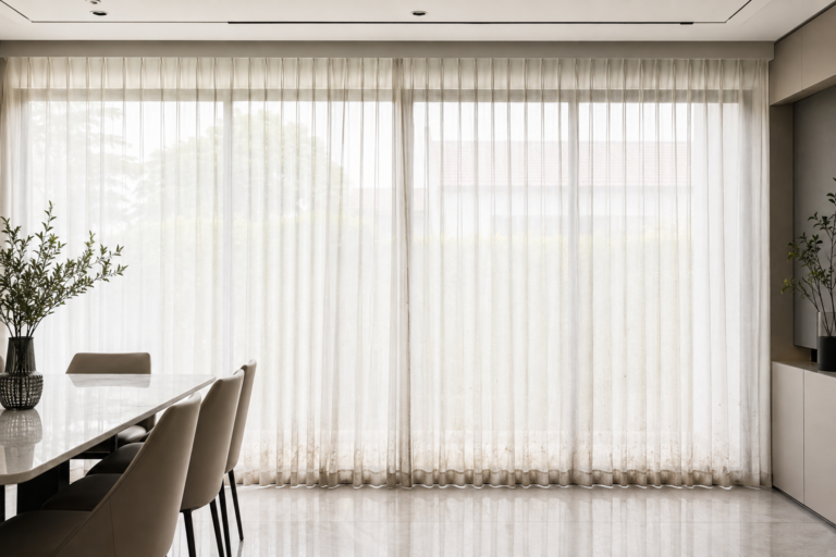 Illustrative sheer curtains before cleaning
