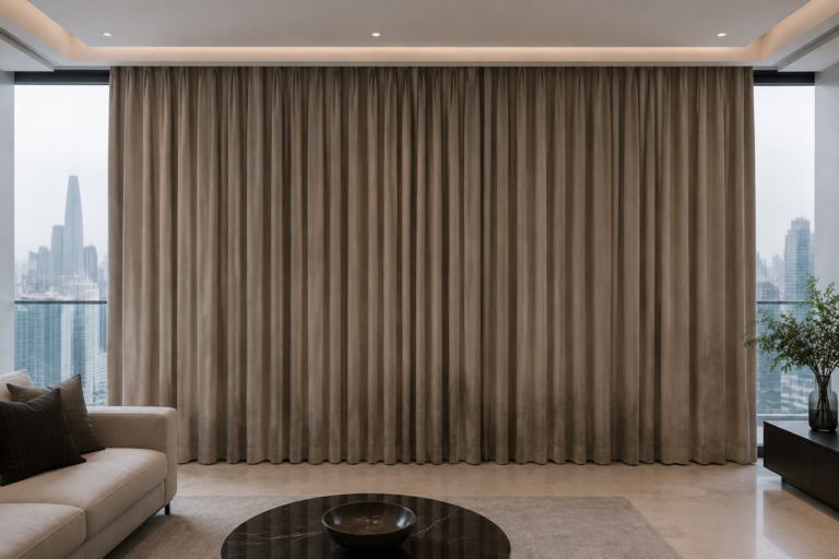 Illustrative heavy drapes before cleaning