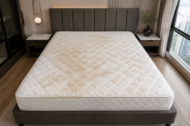 Illustrative queen mattress before cleaning