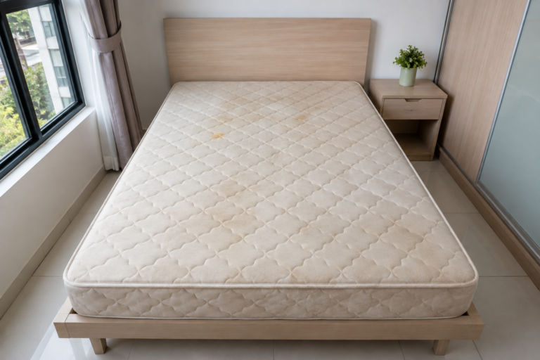 Illustrative single mattress before cleaning