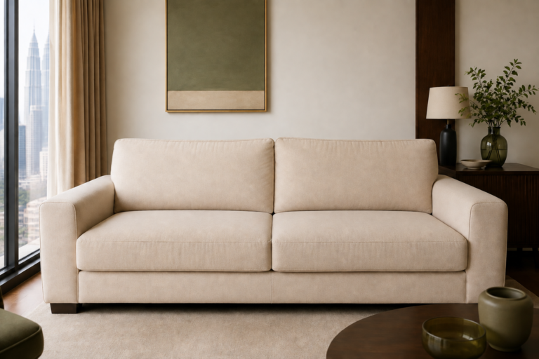 Illustrative beige sofa after cleaning