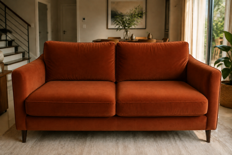 Illustrative velvet sofa after cleaning
