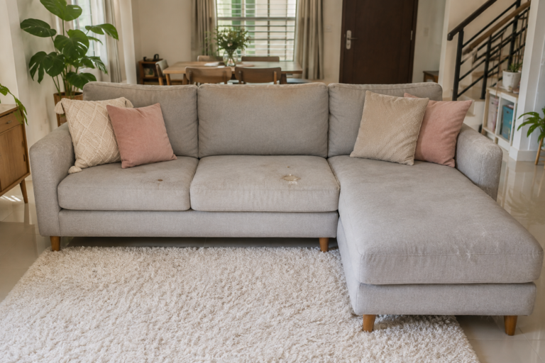 Illustrative L-shaped sofa before cleaning